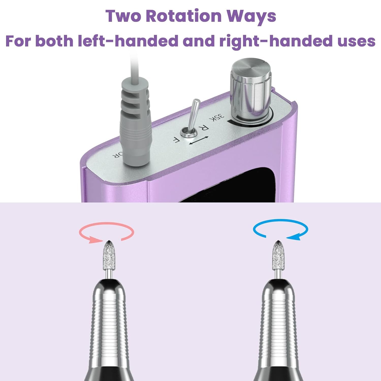 Professional Nail Drill Machine 35000 RPM, Portable Nail Drill for Acrylic Nail Gel Nail, Rechargeable Electric Nail File Efile Nail Drill, Home and Salon Use Nail Tool (Purple)