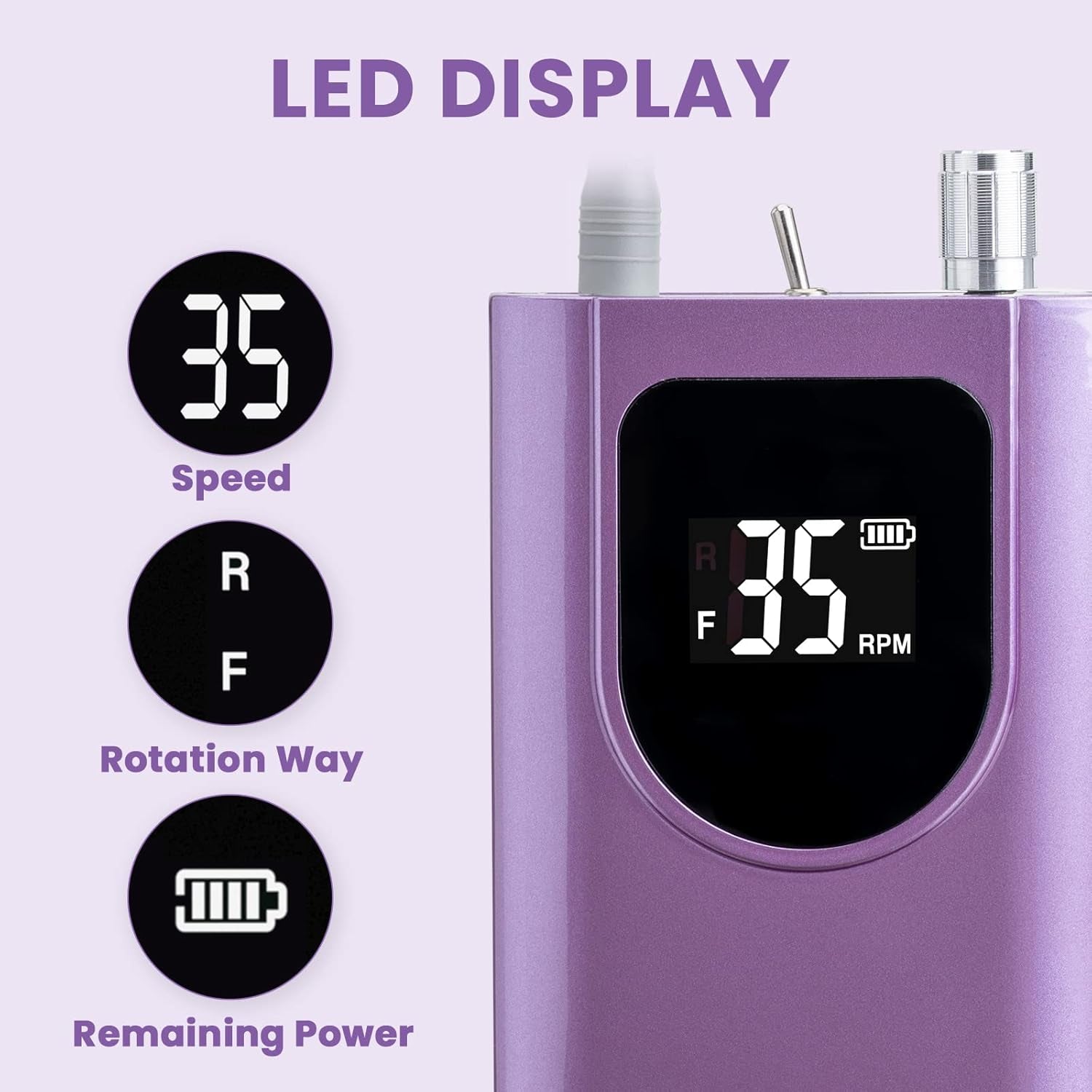 Professional Nail Drill Machine 35000 RPM, Portable Nail Drill for Acrylic Nail Gel Nail, Rechargeable Electric Nail File Efile Nail Drill, Home and Salon Use Nail Tool (Purple)